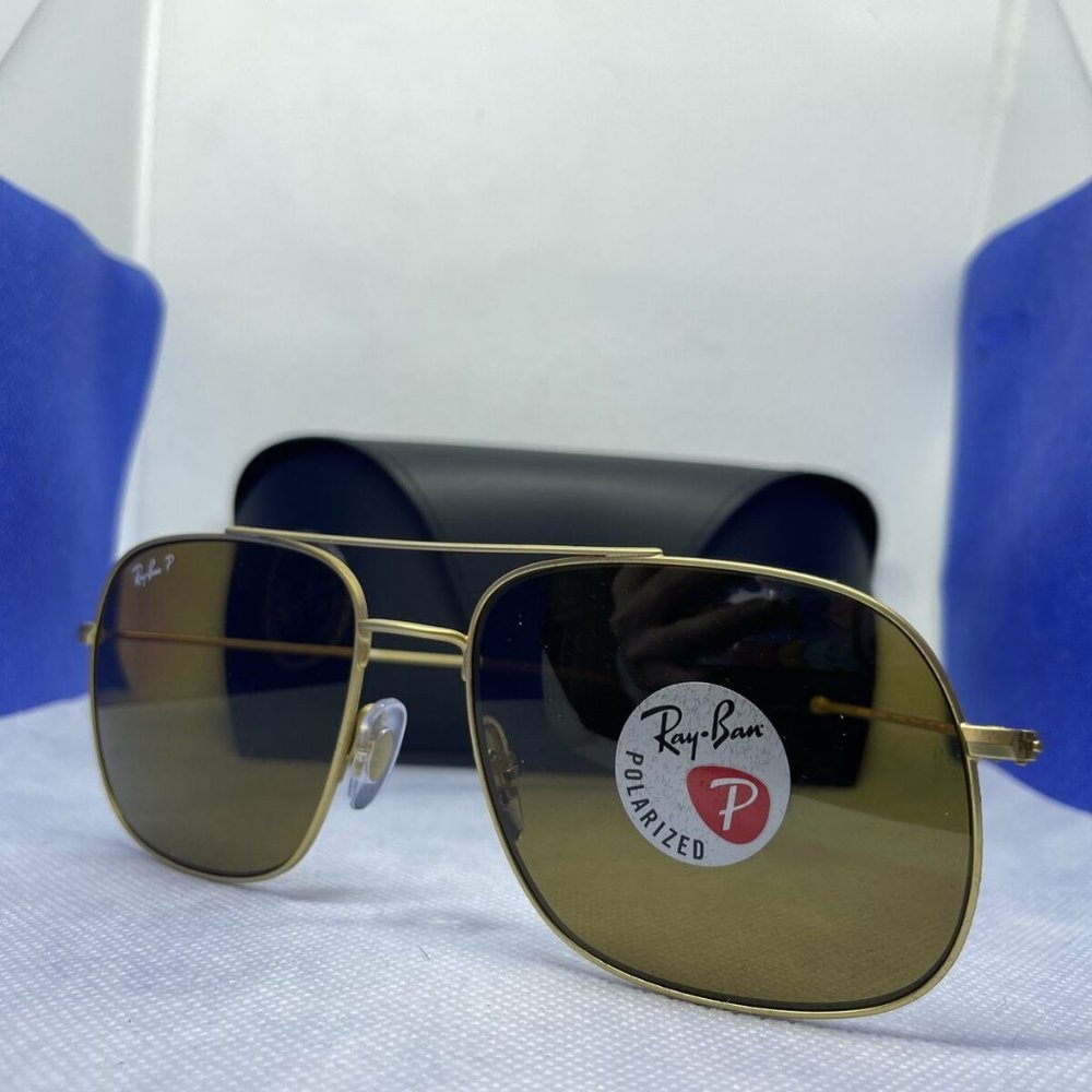 Ray-Ban RB 3595 9013/83 59mm ANDREA Gold/Brown Polarized Sunglasses New w/Case